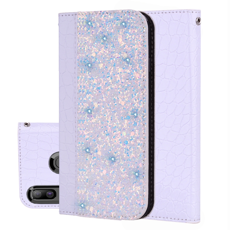 

Crocodile Texture Glitter Powder Horizontal Flip Leather Case for Galaxy A30, with Card Slots & Holder (White)