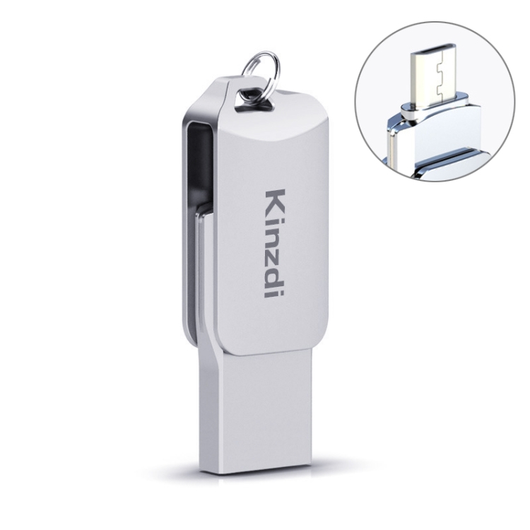 

Kinzdi 128GB USB 2.0 Android Phone & Computer Dual-use Rotary Metal U Disk V8 (Silver)