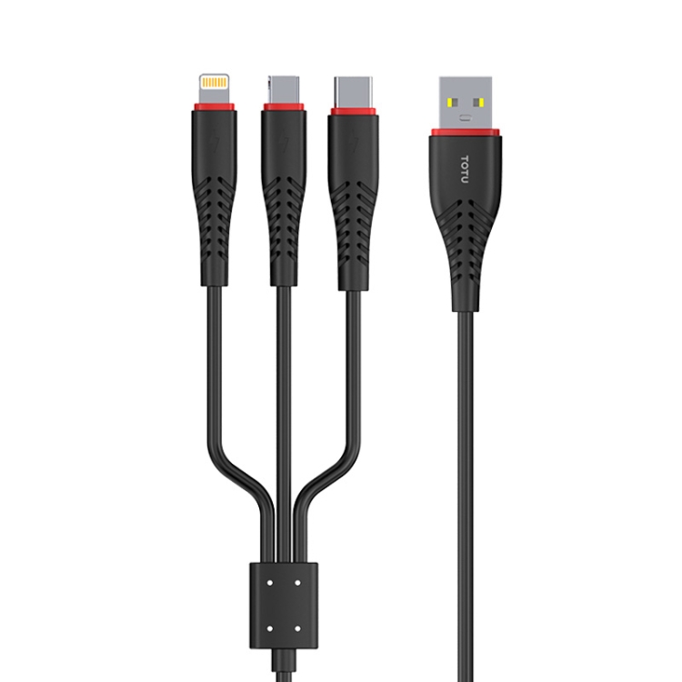 

TOTUDESIGN B3B-003 Mermaid Series 3 In 1 8 Pin + Micro + Type-C / USB-C Multi-function Charging Cable, Length: 1.2m(Black)