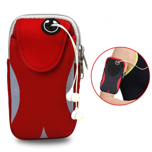 

Multi-functional Sports Armband Waterproof Phone Bag for 5 Inch Screen Phone, Size: M(Red + Grey)