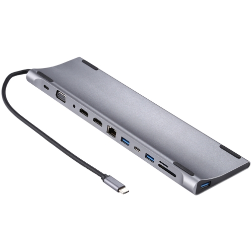

12 in 1 USB3.0 x 3 + HDMI x 2 + USB-C / Type-C Female x 2 + RJ45 + SD/TF + VGA + 3.5mm Audio Port to USB-C / Type-C Male Multi-function Adapter