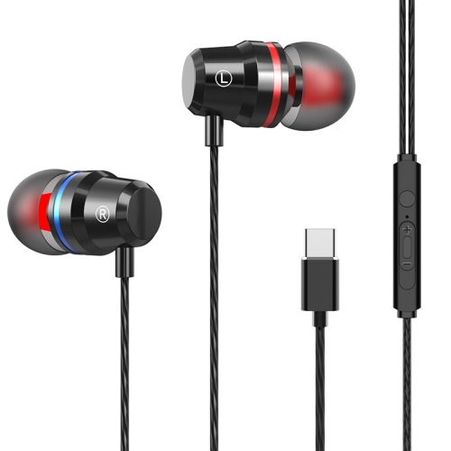USB-C / Type-C Interface In Ear Wired Mega Bass Earphone with Mic (Black)