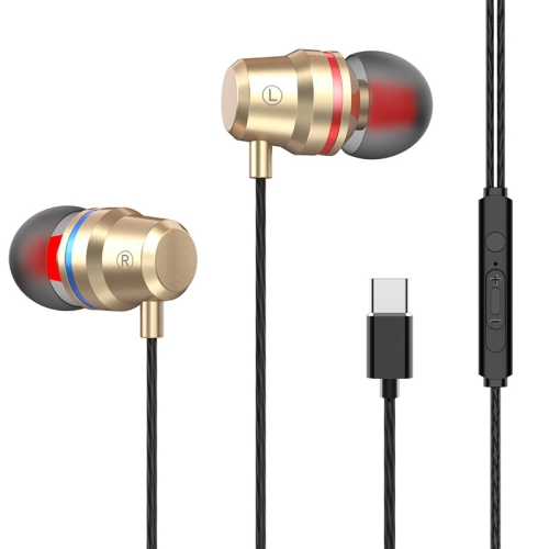 

USB-C / Type-C Interface In Ear Wired Mega Bass Earphone with Mic (Gold)