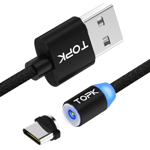 

TOPK 1m 2.1A Output USB to USB-C / Type-C Mesh Braided Magnetic Charging Cable with LED Indicator(Black)