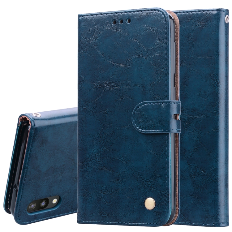 

Business Style Oil Wax Texture Horizontal Flip Leather Case for Galaxy M10, with Holder & Card Slots & Wallet (Blue)