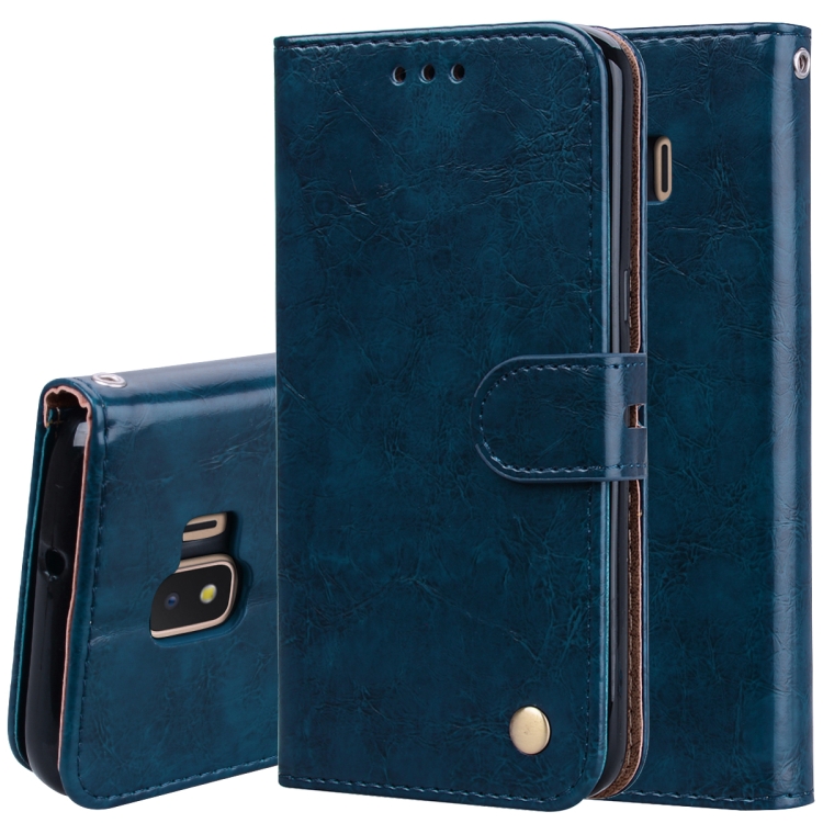 

Business Style Oil Wax Texture Horizontal Flip Leather Case for Galaxy J2 Core, with Holder & Card Slots & Wallet (Blue)