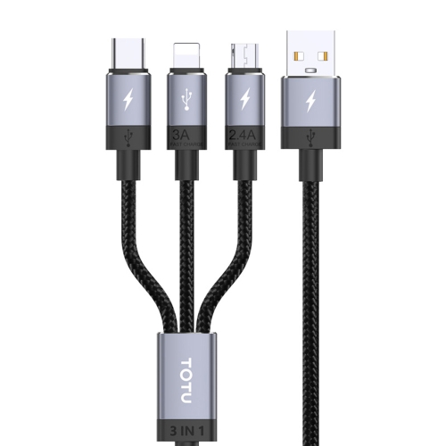 

TOTUDESIGN B3B-004 Speedy Sereis 3.5A USB to 8 Pin + Micro USB + USB-C / Type-C Fast Charging Data Sync Cable, Length: 40cm(Grey)