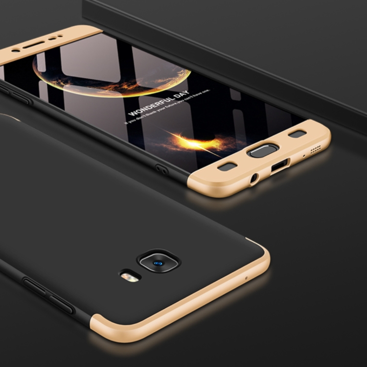 

GKK for Galaxy C9 Pro Three Stage Splicing 360 Degree Full Coverage PC Protective Case Back Cover (Black+Gold)