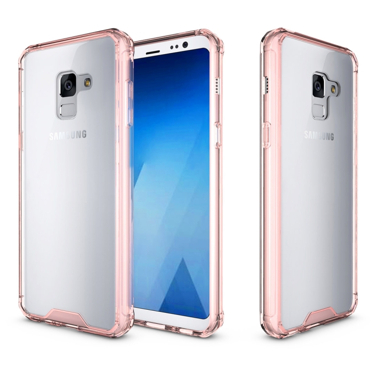 

For Galaxy A8 (2018) Acrylic + TPU Shockproof Transparent Armor Protective Back Cover Case(Magenta)
