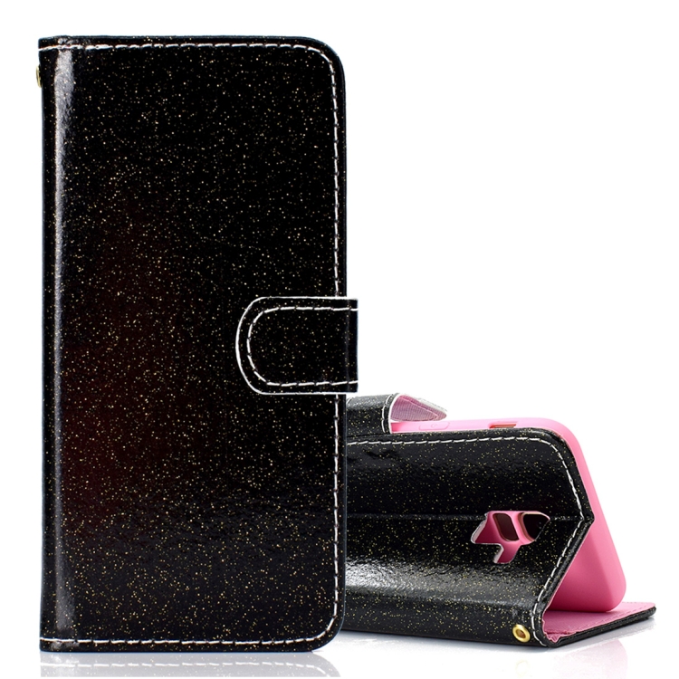 

Glitter Powder Horizontal Flip Leather Case for Galaxy J6 (2018) (EU Version), with Card Slots & Wallet & Photo Frame & Sling (Black)