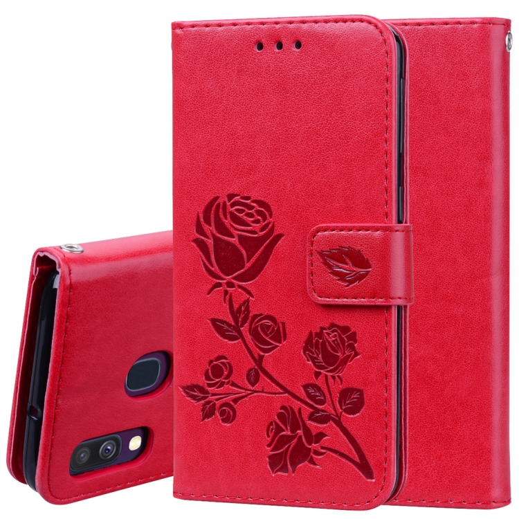 

Rose Embossed Horizontal Flip PU Leather Case for Galaxy A40, with Holder & Card Slots & Wallet (Red)