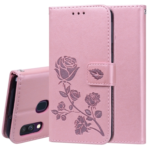 

Rose Embossed Horizontal Flip PU Leather Case for Galaxy A40, with Holder & Card Slots & Wallet (Rose Gold)