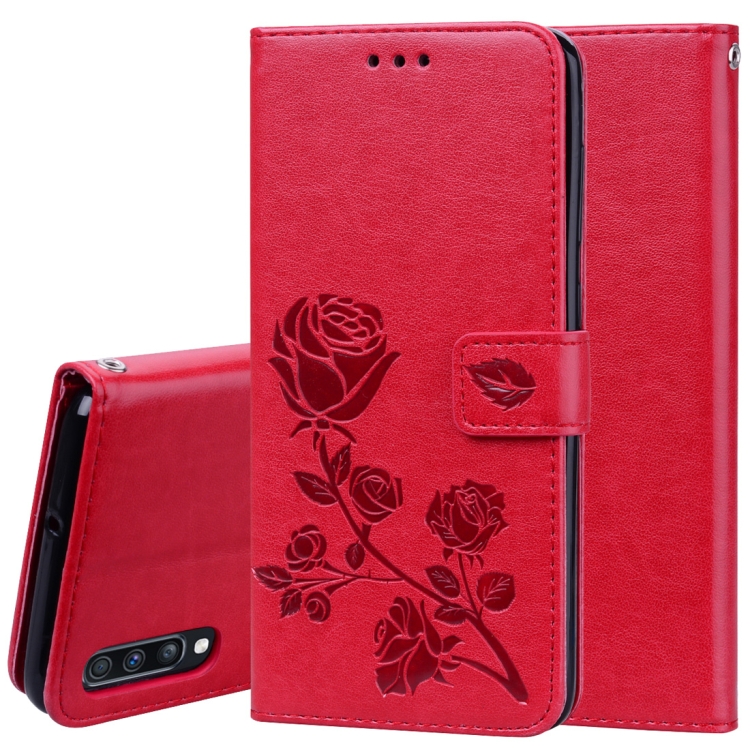

Rose Embossed Horizontal Flip PU Leather Case for Galaxy A70, with Holder & Card Slots & Wallet (Red)
