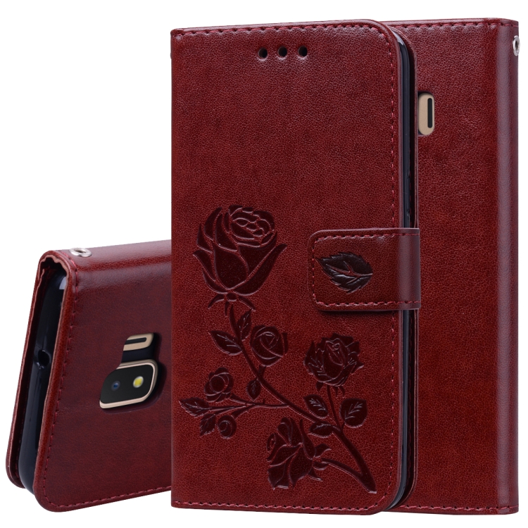 

Rose Embossed Horizontal Flip PU Leather Case for Galaxy J2 Core, with Holder & Card Slots & Wallet (Brown)