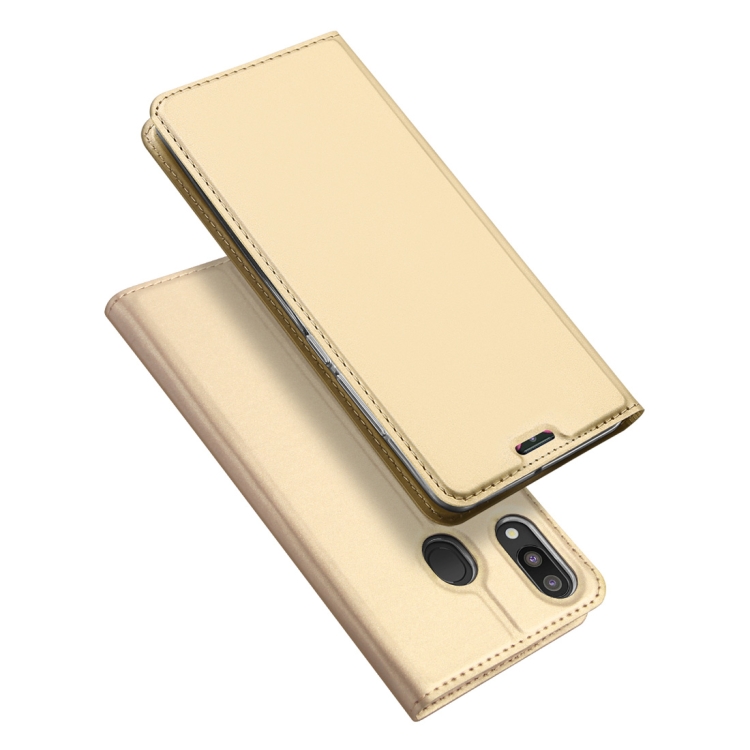 

DUX DUCIS Skin Pro Series Horizontal Flip PU + TPU Leather Case for Galaxy M20, with Holder & Card Slots (Gold)