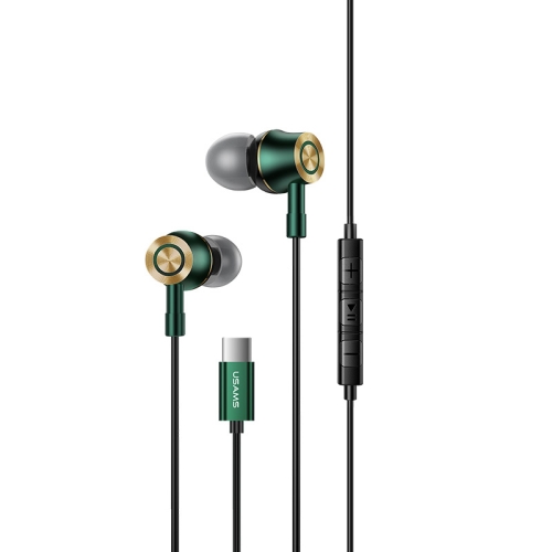 

USAMS US-SJ482 EP-43 Wired In Ear USB-C / Type-C Interface Metal Digital HiFi Noise Reduction Earphones with Mic, Length: 1.2m (Gradient Green)