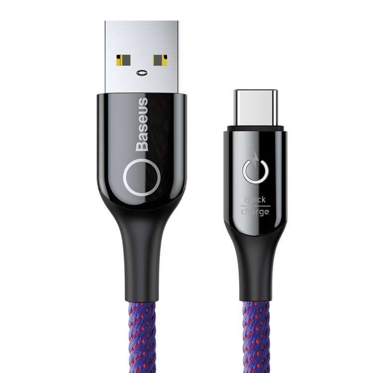 

Baseus 1m 3A Smart LED Auto Disconnect USB to Type-C Braided Cord Data Sync Charge Cable, For Galaxy, Huawei, Xiaomi, LG, HTC and Other Smart Phones(Purple)