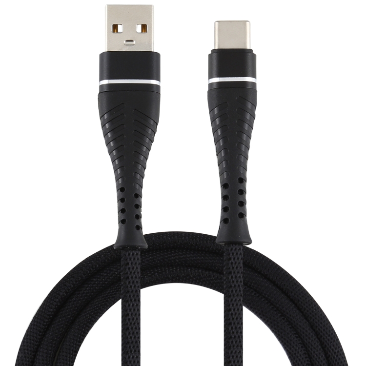 

2A USB to USB-C / Type-C Braided Data Cable, Cable Length: 1m (Black)