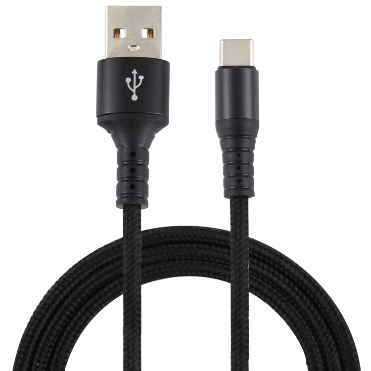 

2A USB to USB-C / Type-C Braided Data Cable, Cable Length: 1m (Black)