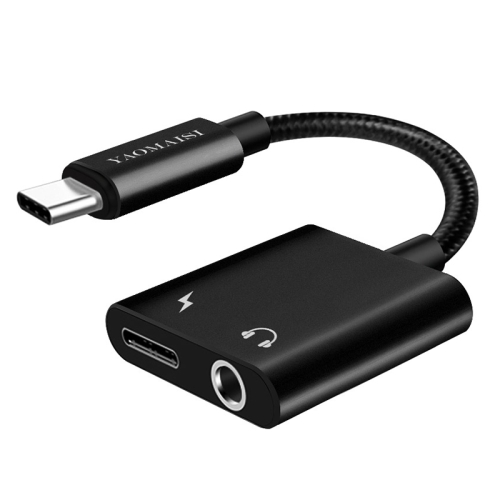 

YAOMAISI Q17 12cm 2.4A Output 3.5mm Female + USB-C / Type-C Female to USB-C / Type-C Male Charge + Audio Adapter, For Galaxy S8 & S8 + / LG G6 / Huawei P10 & P10 Plus / Oneplus 5 / Xiaomi Mi6 & Max 2 and other Smartphones(Black)