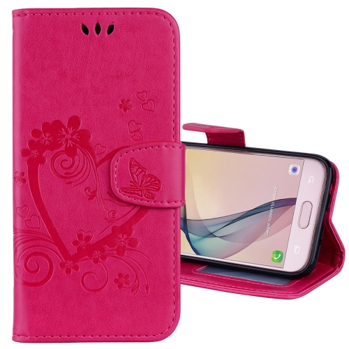 

For Galaxy J5 (2017) / J530 ( EU Version) Pressed Flowers Butterfly Love Pattern Horizontal Flip Leather Case with Holder & Card Slots & Wallet & Photo Frame (Magenta)