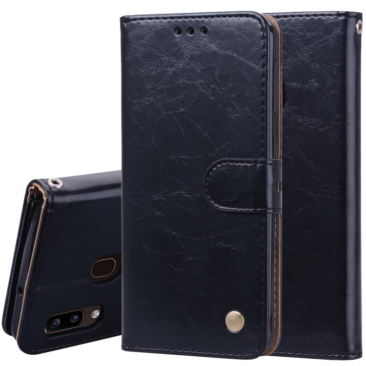 

Business Style Oil Wax Texture Horizontal Flip Leather Case for Galaxy A20e, with Holder & Card Slots & Wallet (Black)
