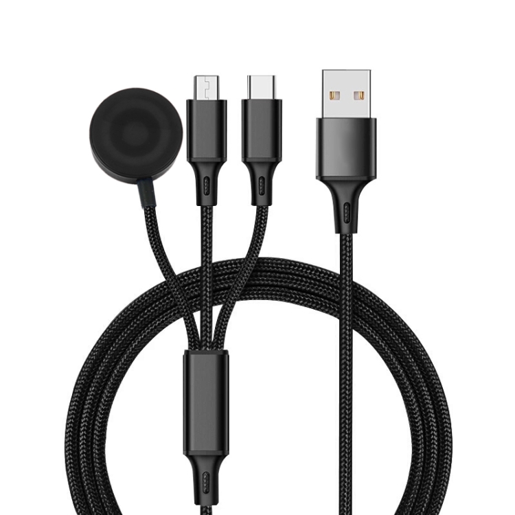 

3 In 1 8 Pin + Type-C / USB-C + Magnetic Charging Base Multi-function Charging Cable, Length: 1m (Black)