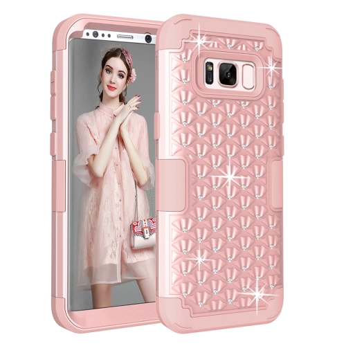 

For Galaxy S8 + / G9550 Dropproof 3 in 1 Diamond Silicone sleeve for mobile phone(Pink)