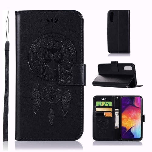 

Wind Chime Owl Embossing Pattern Horizontal Flip Leather Case for Galaxy A70, with Holder & Card Slots & Wallet (Black)