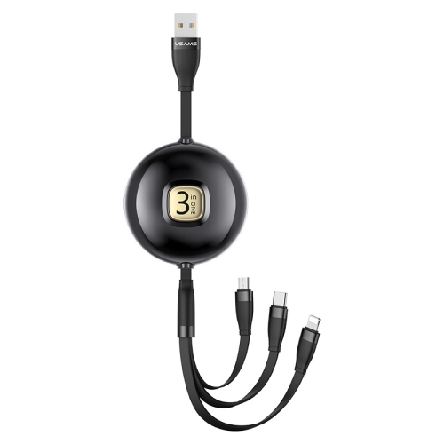 

USAMS US-SJ508 U69 Type-C / USB-C + Micro USB + 8 Pin Multi-function Telescopic Charging Data Cable, Length: 1m (Black)