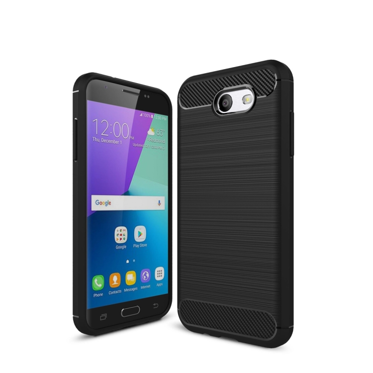

For Galaxy J3 (2017) / J3 Prime / Emerge (US Version) Brushed Texture Carbon Fiber Shockproof TPU Rugged Armor Protective Case(Black)