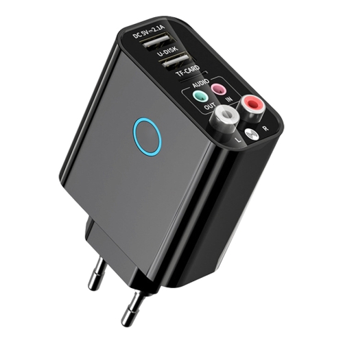 

K16 2 in 1 3.5mm AUX + RAC Dual Output Plug-in Bluetooth 5.0 Audio Transmitter Receiver with Remote Control, EU Plug (Black)