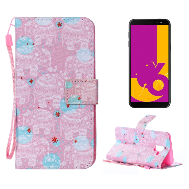 

Pink Elephant Pattern Leather Case for Galaxy J6 (2018) with Holder & Card Slots & Sling & wallet