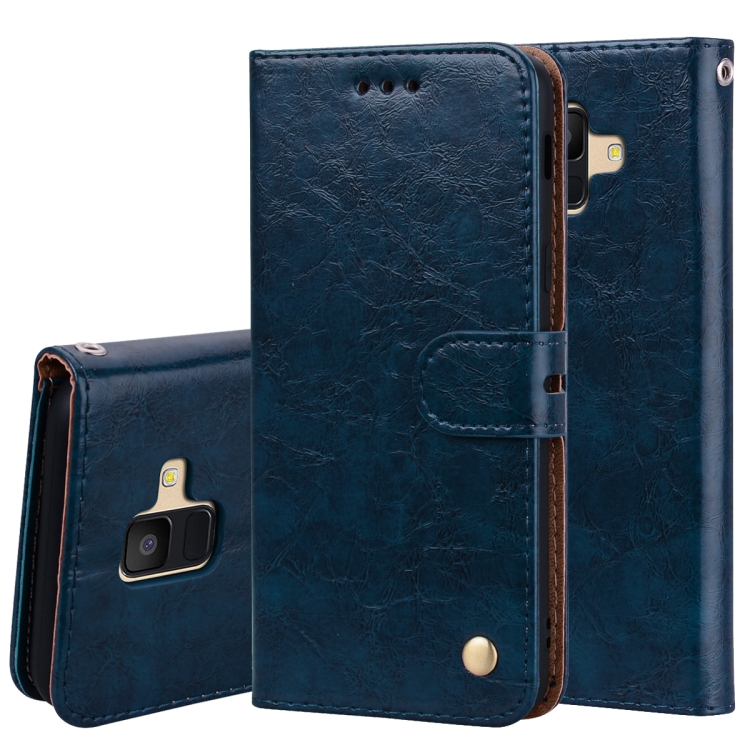 

Business Style Oil Wax Texture Horizontal Flip Leather Case for Galaxy A6 (2018), with Holder & Card Slots & Wallet (Blue)