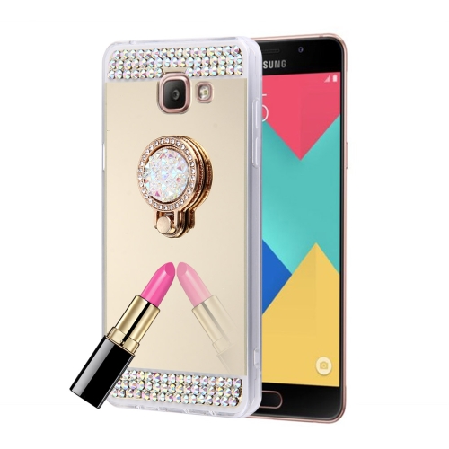 

For Galaxy A3 (2016) / A310 Diamond Encrusted Electroplating Mirror Protective Cover Case with Hidden Ring Holder (Gold)