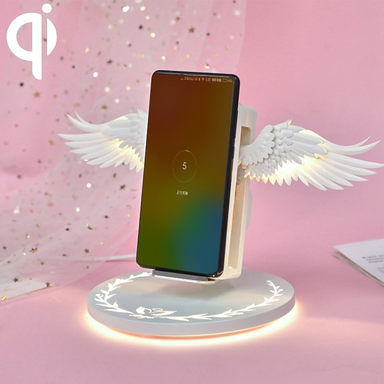 

10W Smart Vertical Angel Wings Shape Mobile Phone Wireless Charger with Lighting Base