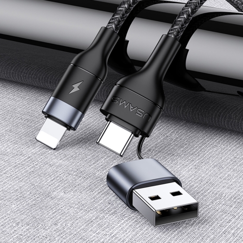 

USAMS US-SJ403 U31 Series 3 in 1 USB to USB-C / Type-C to 8Pin 60W PD Fast Charging & Data Cable(Black)