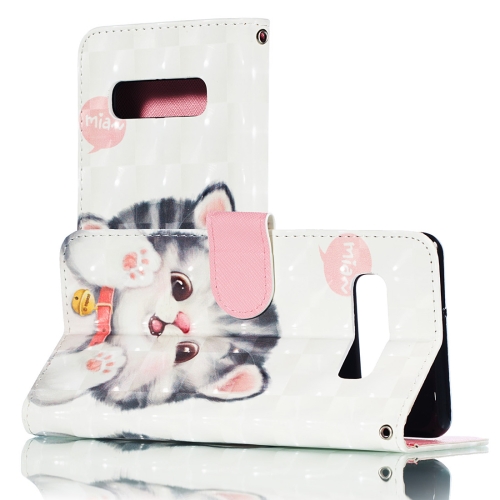 

3D Cute Cat Pattern Horizontal Flip PU Leather Case for Galaxy S10+, with Holder & Card Slots & Wallet & Photo Frame