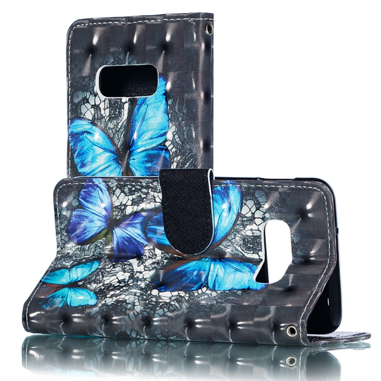 

3D Blue Diamond Butterflies Pattern Horizontal Flip PU Leather Case for Galaxy S10e, with Holder & Card Slots & Wallet & Photo Frame