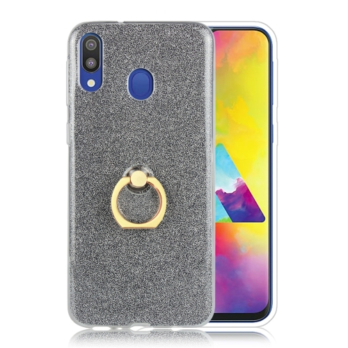 

Glittery Powder Shockproof TPU Protective Case for Galaxy M30, with 360 Degree Rotation Ring Holder (Black)