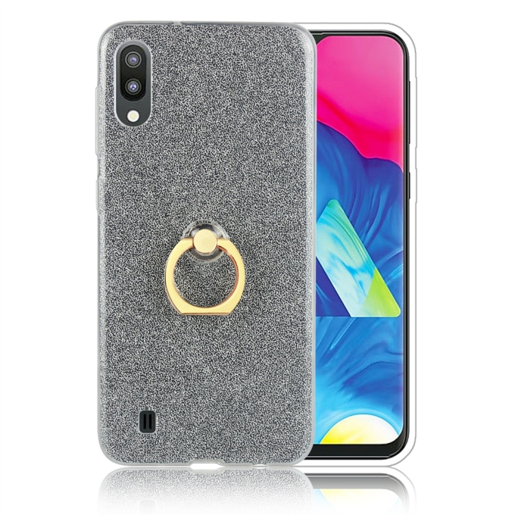 

Glittery Powder Shockproof TPU Protective Case for Galaxy M10, with 360 Degree Rotation Ring Holder (Black)