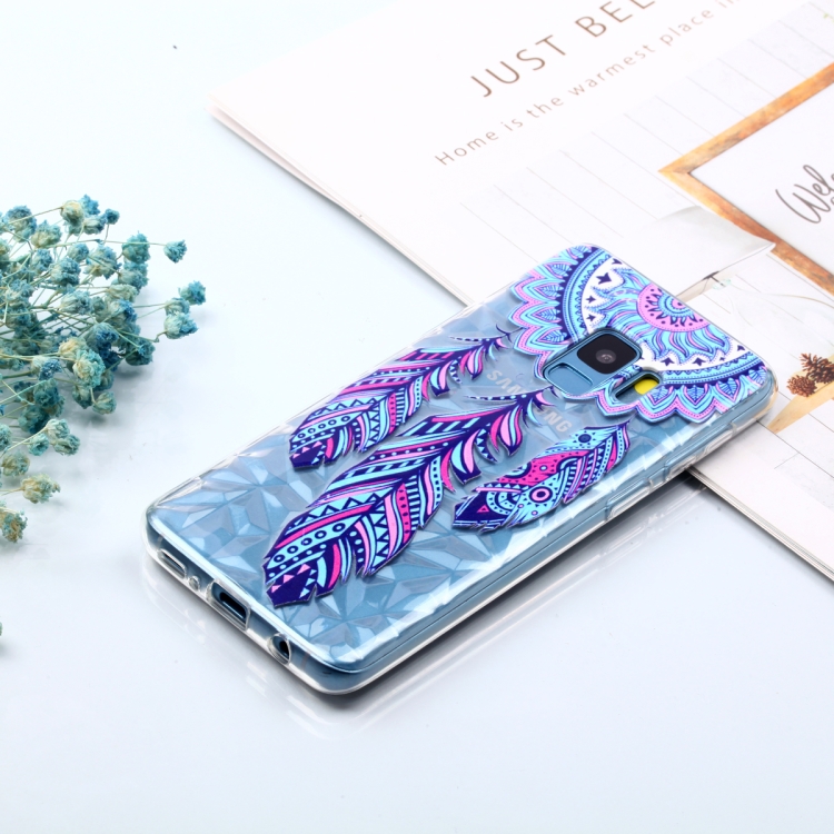 

Blue Feather Wind Chimes Pattern Diamond Texture Oil Embossed TPU Case for Galaxy S9