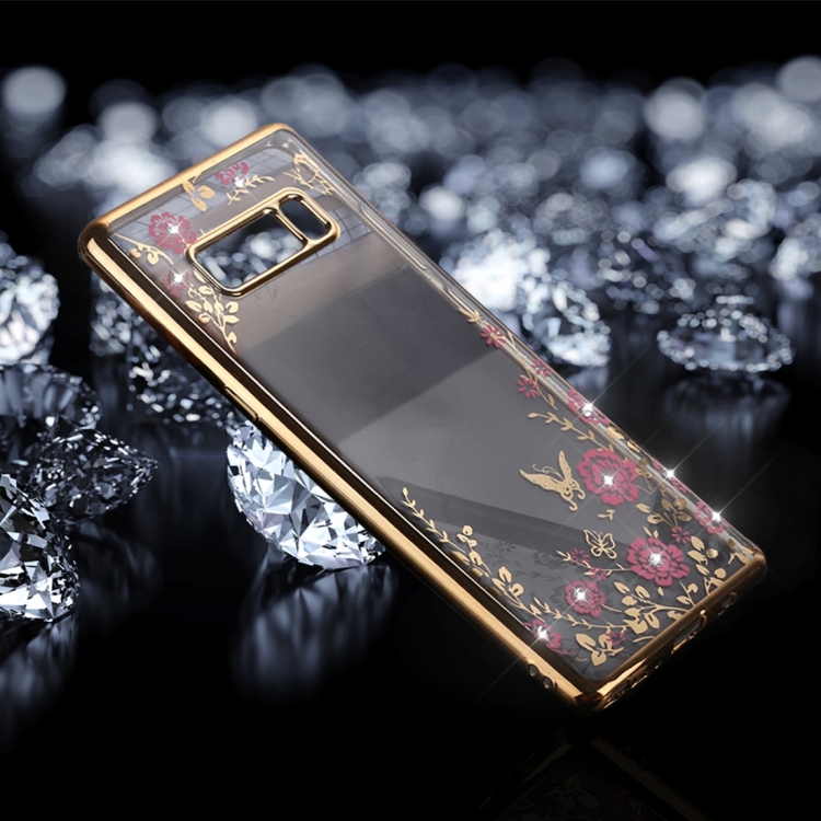 

For Galaxy Note 8 Flowers Pattern Diamond Encrusted Electroplating Soft TPU Protective Cover Case (Gold)