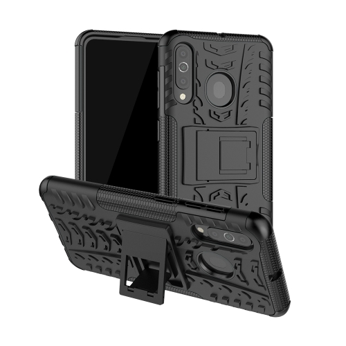 

Shockproof PC + TPU Tire Pattern Case for Galaxy A60, with Holder (Black)