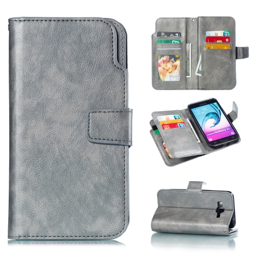 

Litchi Texture Horizontal Flip Leather Case for Galaxy J7, with Holder & Nine Card Slots & Wallet(Grey)
