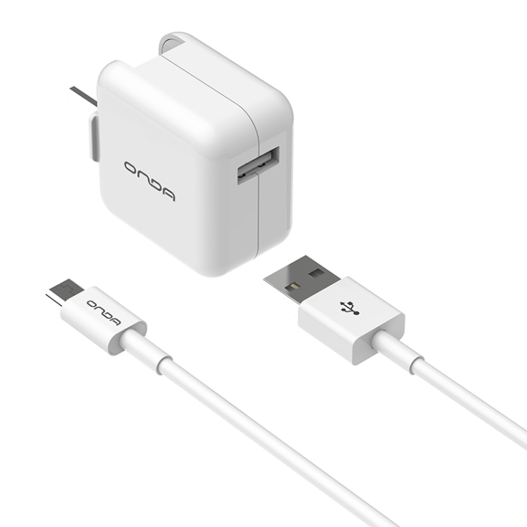 

ONDA A11S 2A Foldable Single Port USB Travel Charger Power Adapter with Micro USB Charging Cable (White)