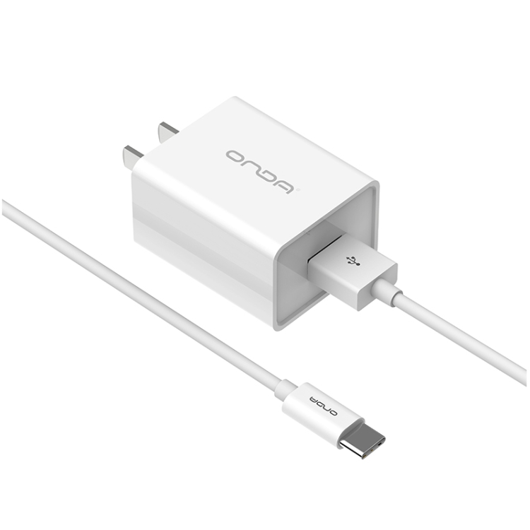 

ONDA A18S QC3.0 Single Port USB Fast Charging Travel Charger Power Adapter with Type-C / USB-C Charging Cable (White)