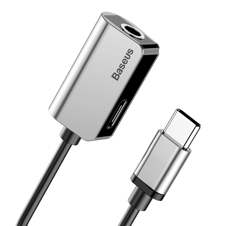 

Baseus 2 in 1 Cable Fast Charge Type-C Male to Type-C Female + 3.5mm Female Jack Headphone Adapter Converter, Supports Audio and Charging, Length: 12cm(Silver)