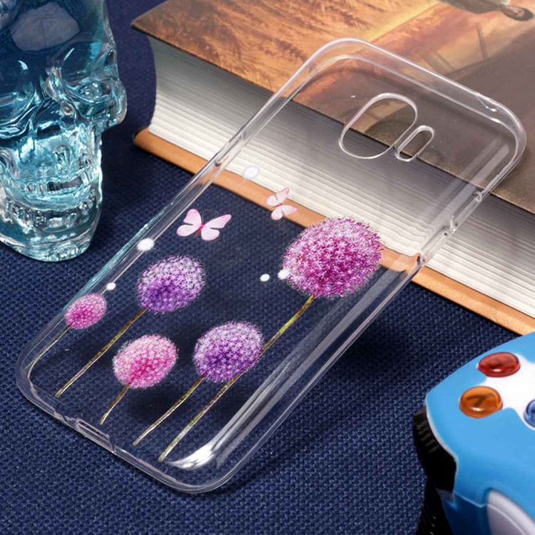 

For Galaxy J2 Pro (2018) Butterfly Purple Dandelion Pattern Oil Embossed Soft TPU Protective Back Case