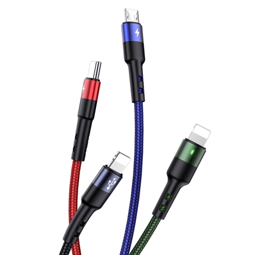 

USAMS US-SJ317 U26 1.2m 2A 4 in 1 USB to 8 Pin x 2 + Micro USB + USB-C / Type-C Braided Charging Cable